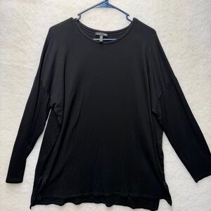 Eileen Fisher Black Tencel Organic Cotton Boxy Long Sleeve Top Size L